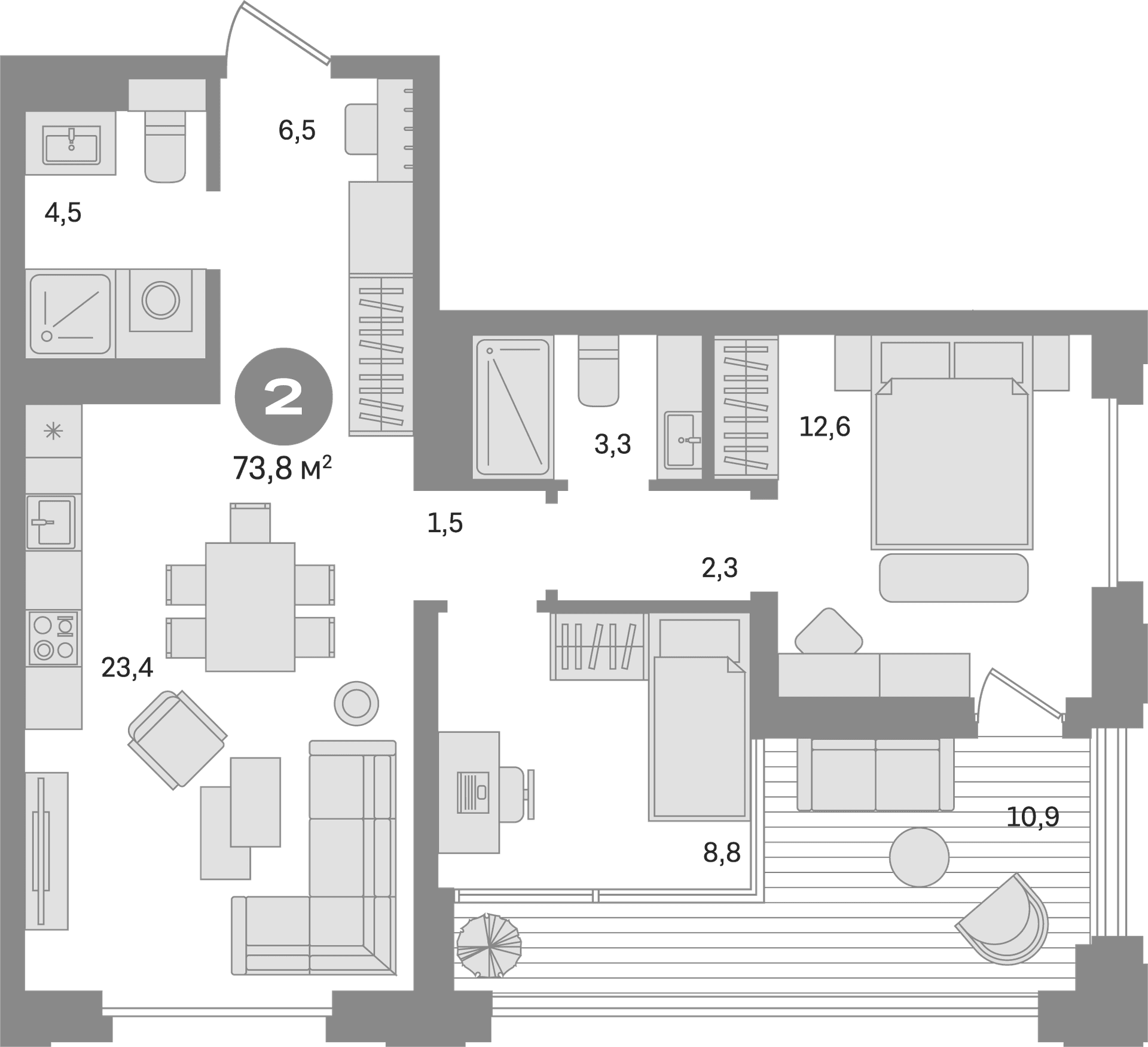 Планировка: 2-комнатная квартира 62,9 м² в ЖК «Квартал МОНС»