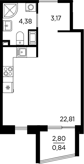 Планировка: Студия 30,4 м² в ЖК «Респект»