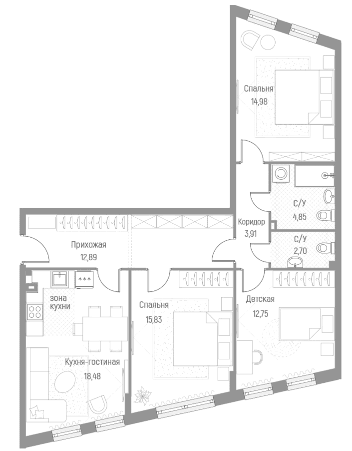 3-комнатная квартира