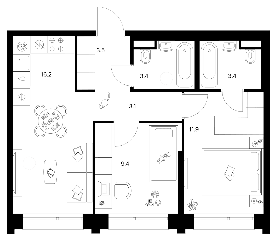 2-комнатная квартира