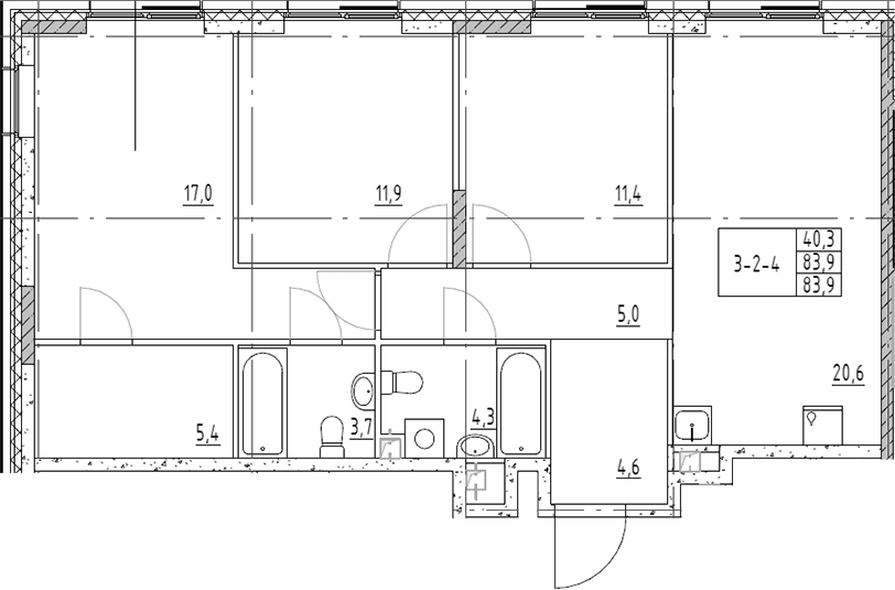Планировка: Квартира евро-4 83,9 м² в ЖК «Шагал»