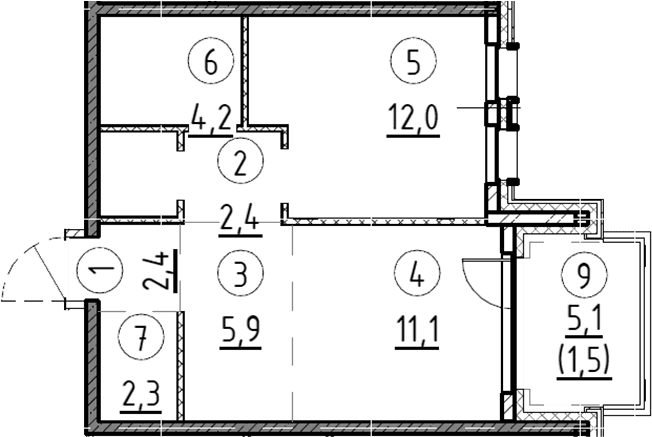 Планировка: 1-комнатная квартира 42,1 м² в ЖК «Дом А»
