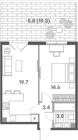 Планировка: Евродвушка 40,5 м² в ЖК «ПаркСайд»