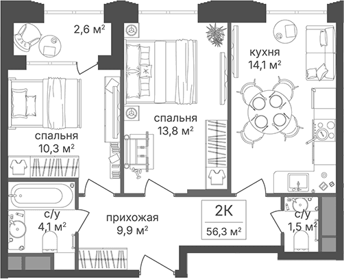 2-комнатная квартира