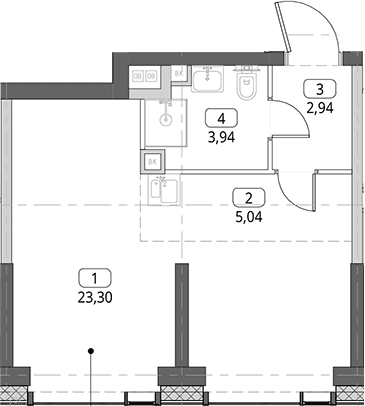 Планировка: Студия 35,2 м² в ЖК «СИТИДЗЕН»