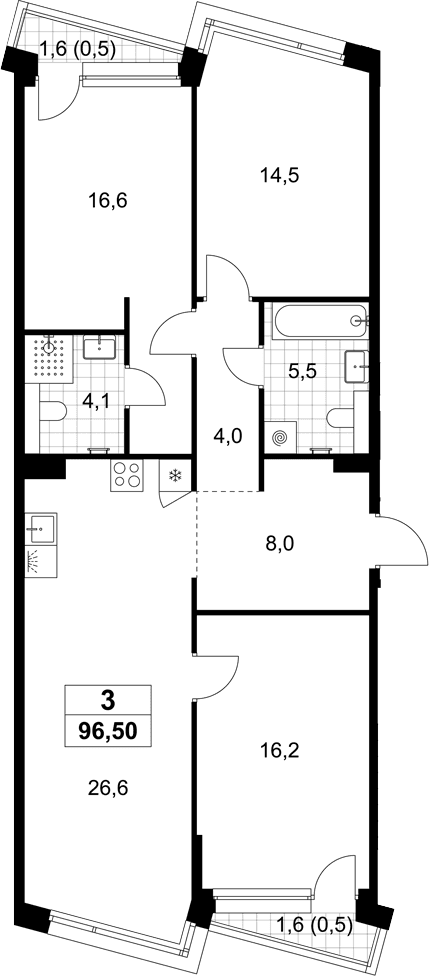 Планировка: Квартира евро-4 95,5 м² в ЖК «Хольм»