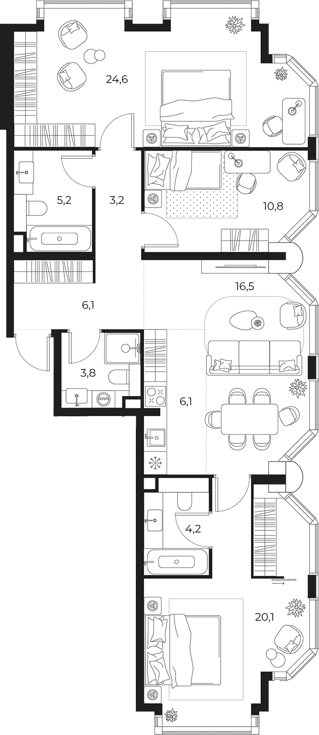 Планировка: Квартира евро-4 100,6 м² в ЖК «МАСТЕРС»