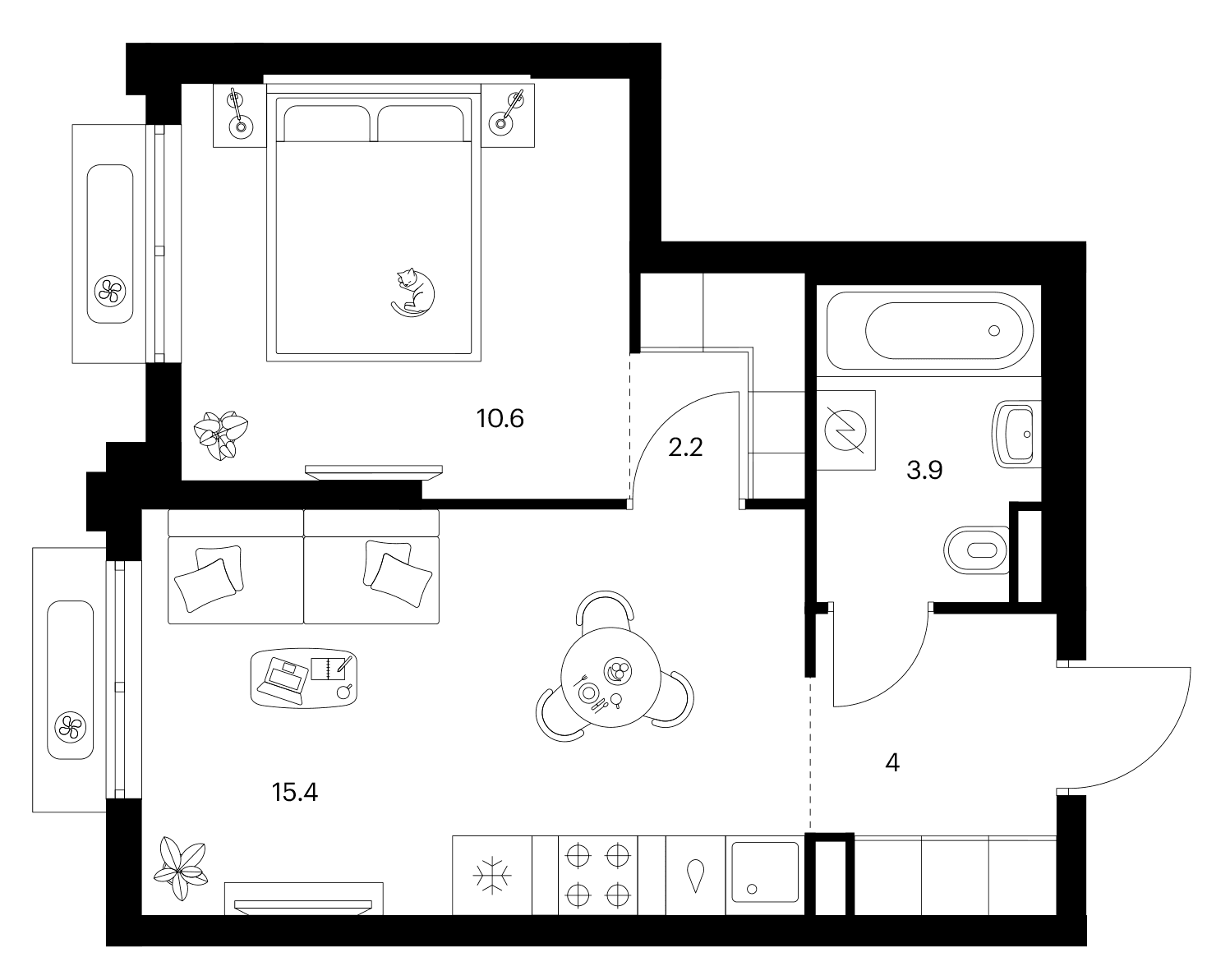 Планировка: 1-комнатная квартира 36,1 м² в ЖК «Ярославский»