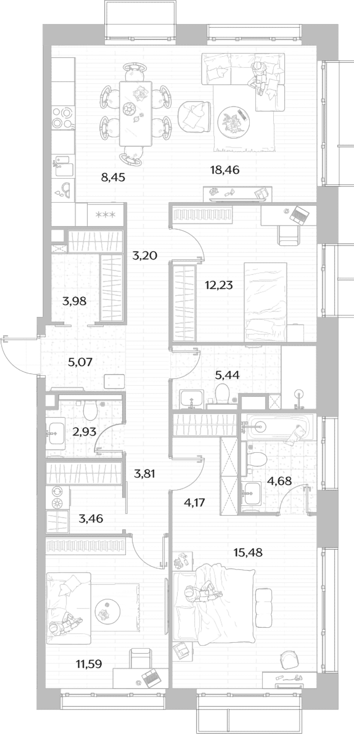 Планировка: Квартира евро-4 103 м² в ЖК «МЫС»