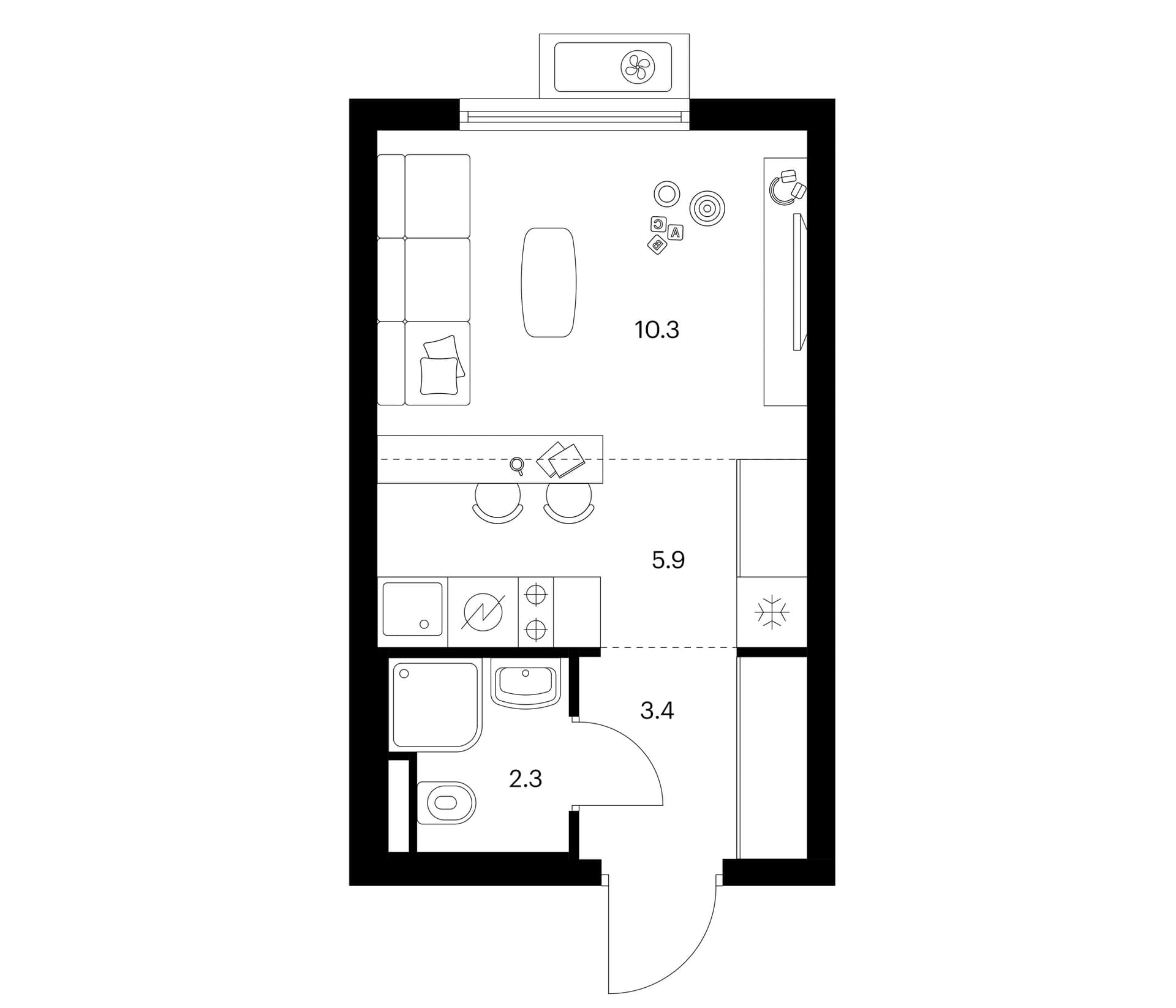 Планировка: Студия 21,9 м² в ЖК «Белая Дача парк»