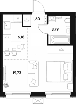 Планировка: Студия 31,3 м² в ЖК «ЭВО»