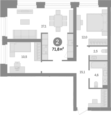 Планировка: 2-комнатная квартира 71,8 м² в ЖК «Квартал Издание»