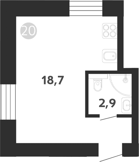 Планировка: Студия 21,6 м² в ЖК «Седова, 99»