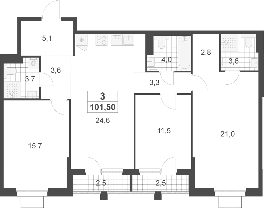 Планировка: Квартира евро-4 98,9 м² в ЖК «Деснаречье»