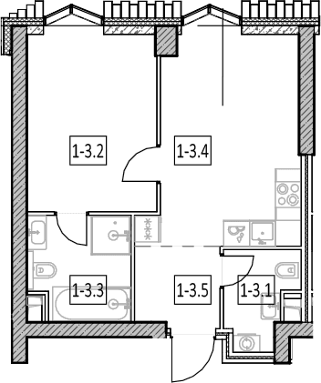Планировка: Евродвушка 42,5 м² в ЖК «Айс Тауэрс»