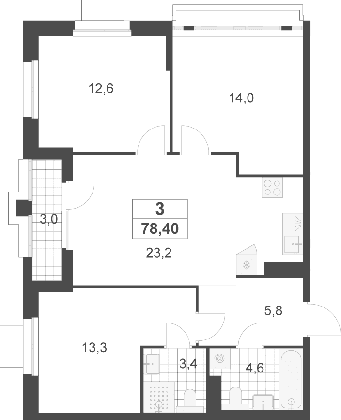 Планировка: Квартира евро-4 76,9 м² в ЖК «Деснаречье»
