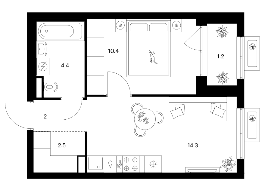 Планировка: 1-комнатная квартира 33,6 м² в ЖК «Ярославский»
