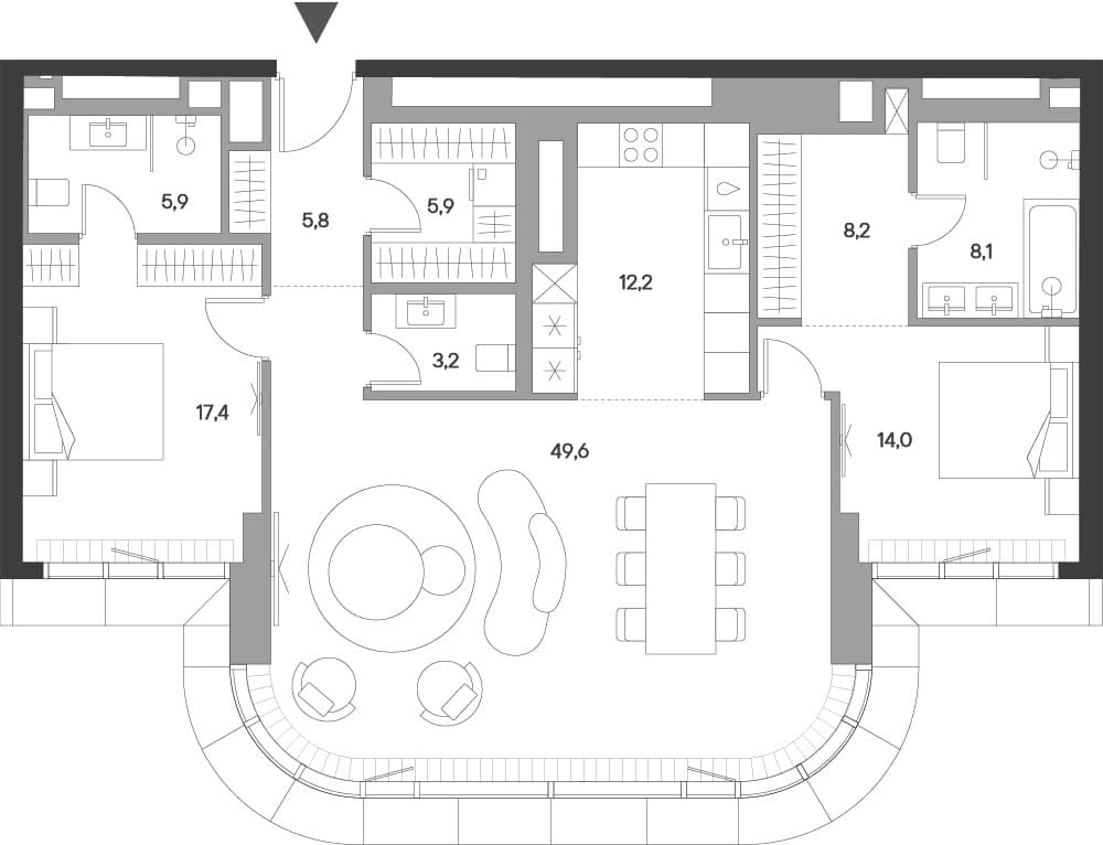 Планировка: Евротрёшка 130,3 м² в ЖК «Springs»
