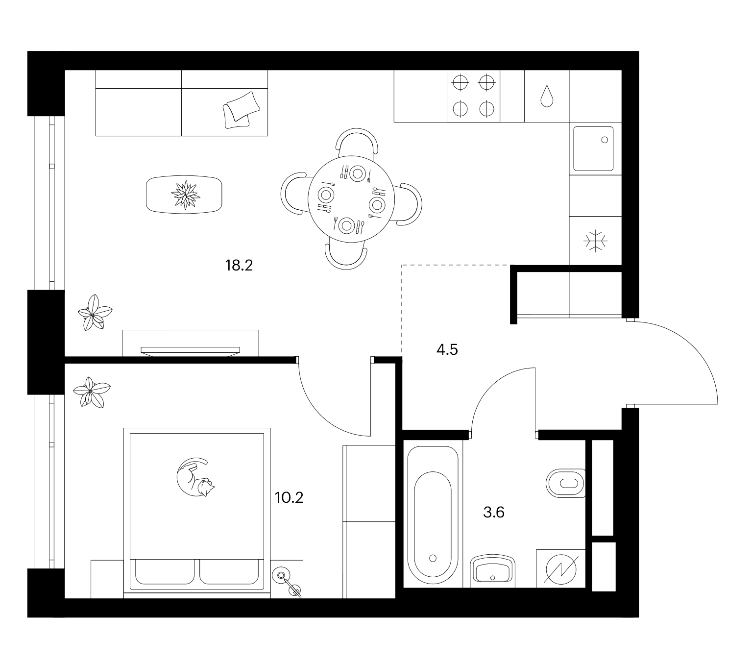 Планировка: 1-комнатная квартира 36,5 м² в ЖК «2-й Иртышский»