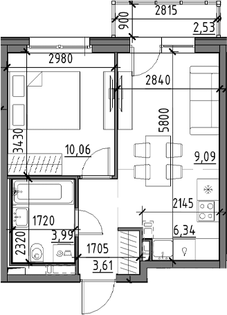 Планировка: Евродвушка 33,1 м² в ЖК «Догма Юкки»