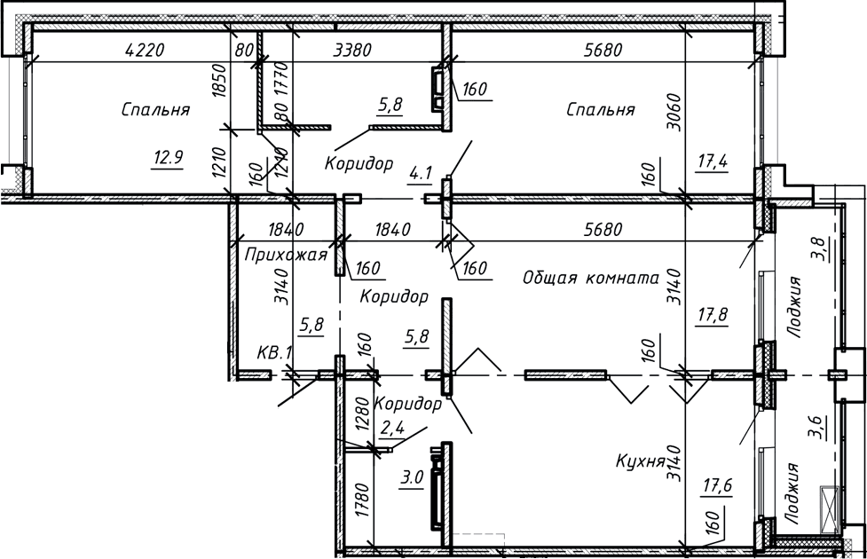Планировка: Квартира евро-4 92,6 м² в ЖК «Сибирь»
