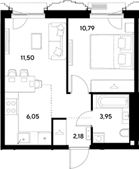 Планировка: Евродвушка 34,5 м² в ЖК «ЭВО»
