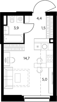Планировка: Студия 30 м² в ЖК «Адмирал»