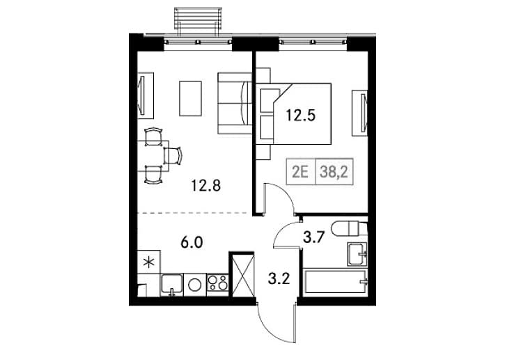 Планировка: Евродвушка 38,2 м² в ЖК «Новый Зеленоград»