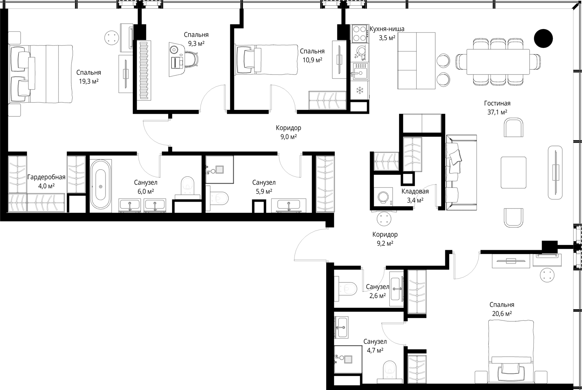 Планировка: Квартира евро-5 145,5 м² в ЖК «Слава»