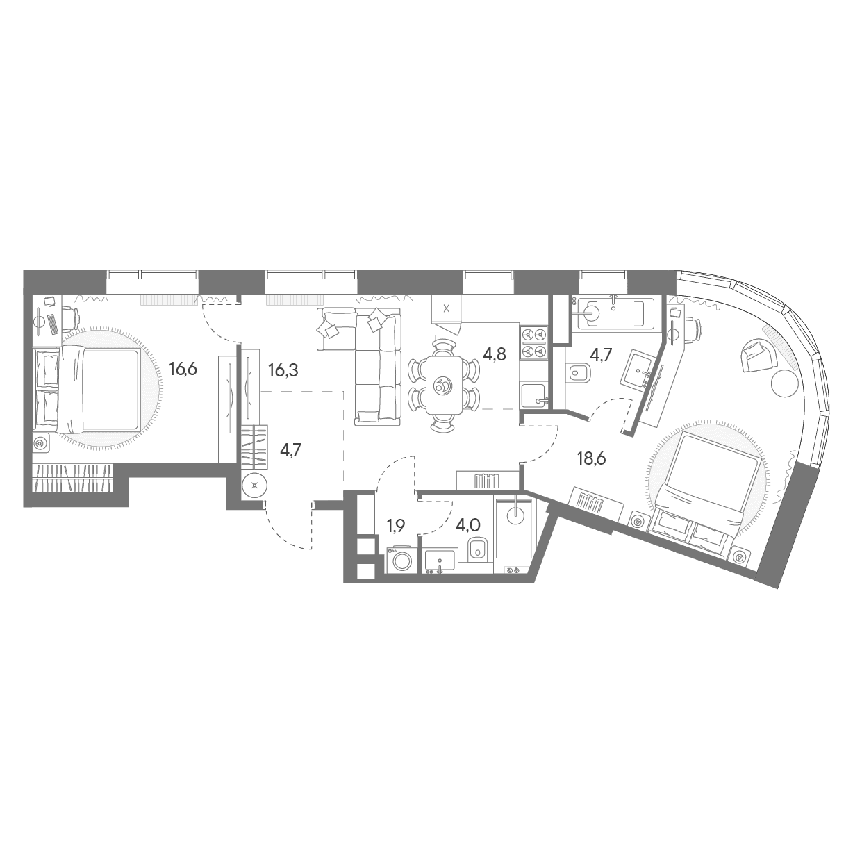 Планировка: Евротрёшка 71,6 м² в ЖК «Родина Переделкино»
