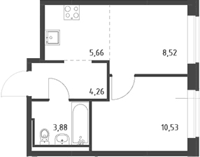 Планировка: Евродвушка 32,9 м² в ЖК «Живи! В Рыбацком»