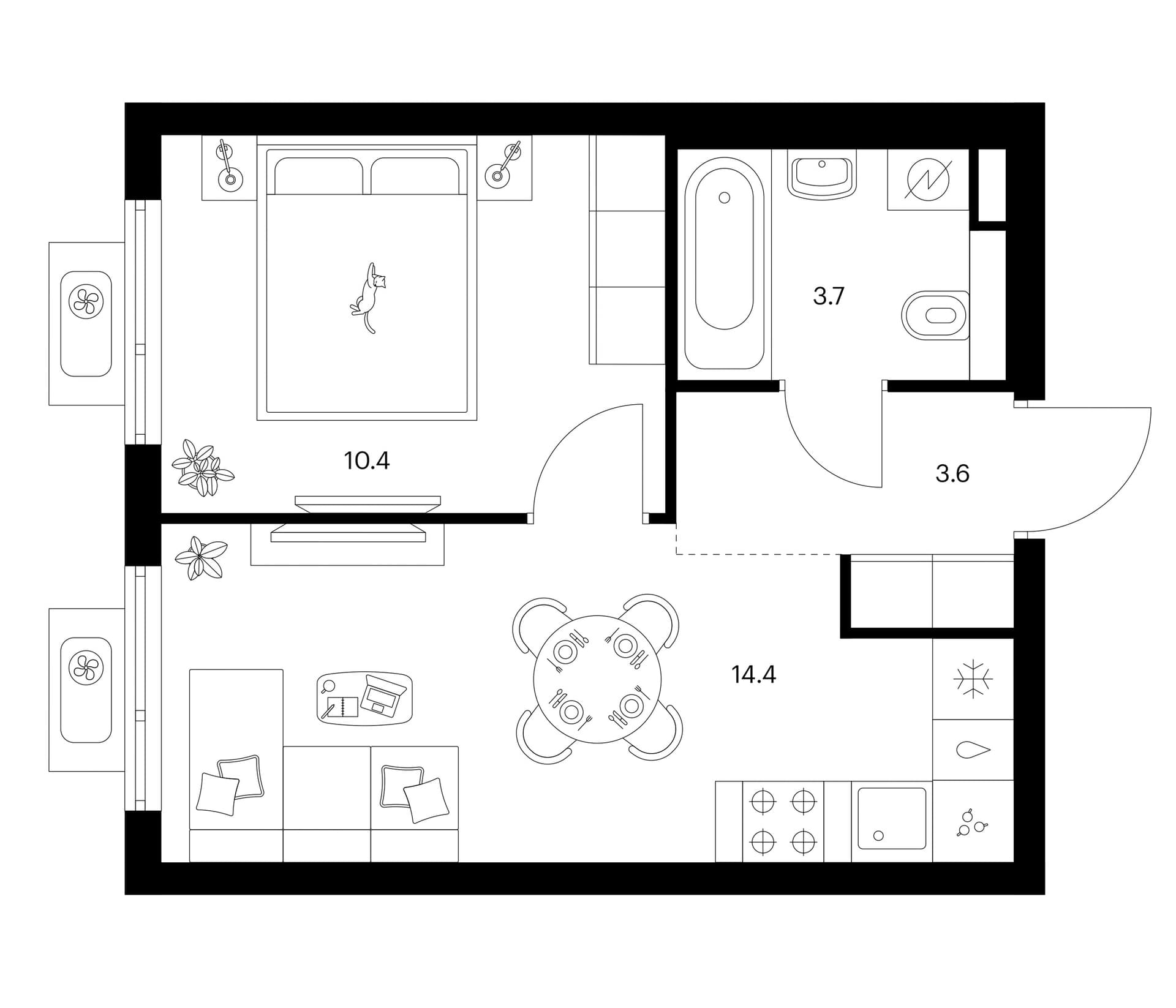 Планировка: 1-комнатная квартира 32,1 м² в ЖК «Белая Дача парк»