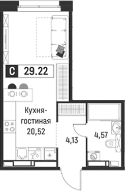 Планировка: Студия 29,2 м² в ЖК «Символист»