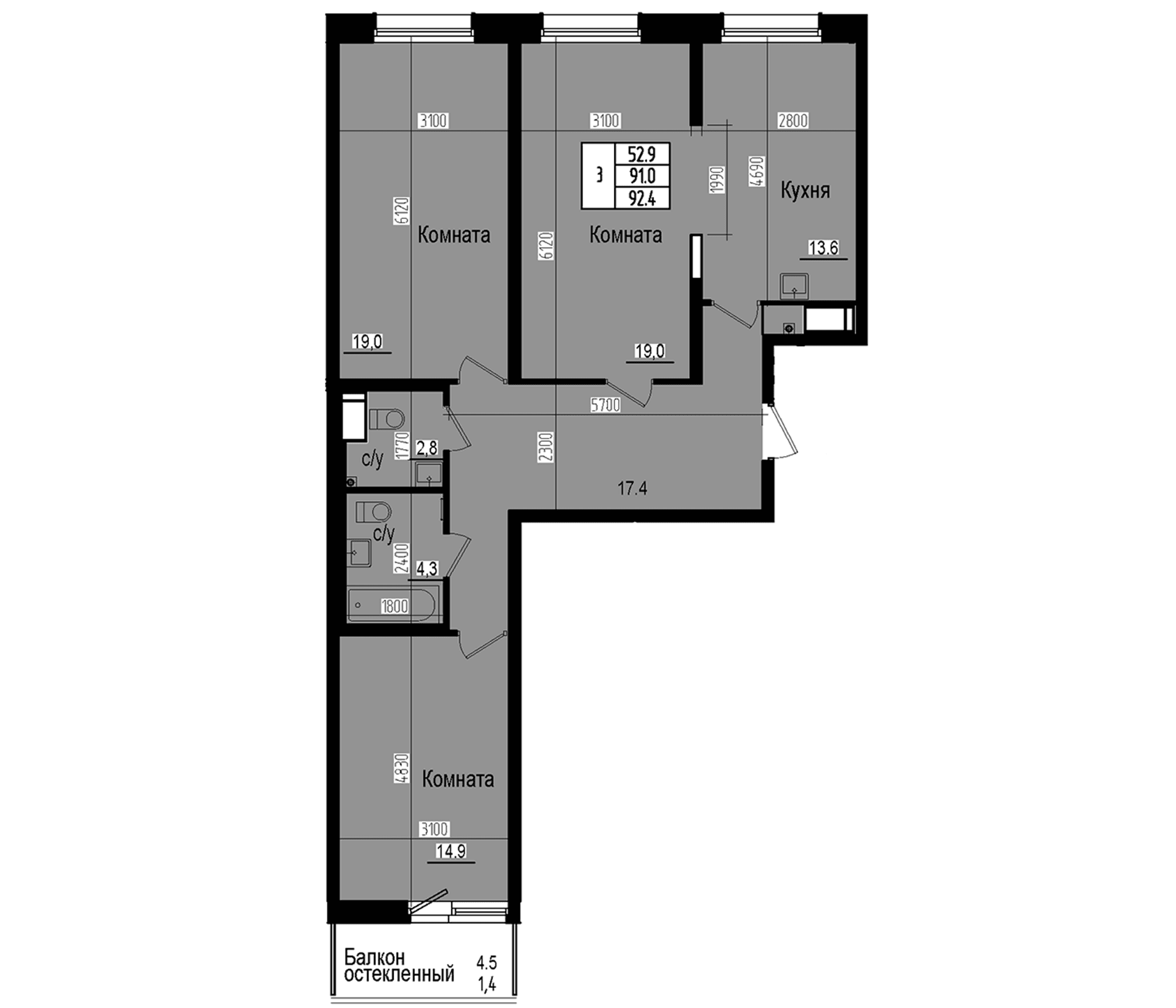 3-комнатная квартира