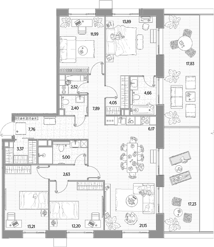 Планировка: Квартира евро-5 118,9 м² в ЖК «МЫС»