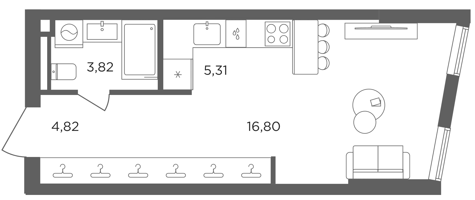 Планировка: Студия 30,8 м² в ЖК «Сикрет Гарден»