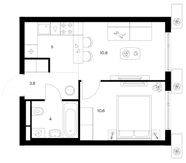 Планировка: Евродвушка 34,2 м² в ЖК «Белая Дача парк»