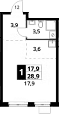Планировка: Студия 28,9 м² в ЖК «1-й Донской»
