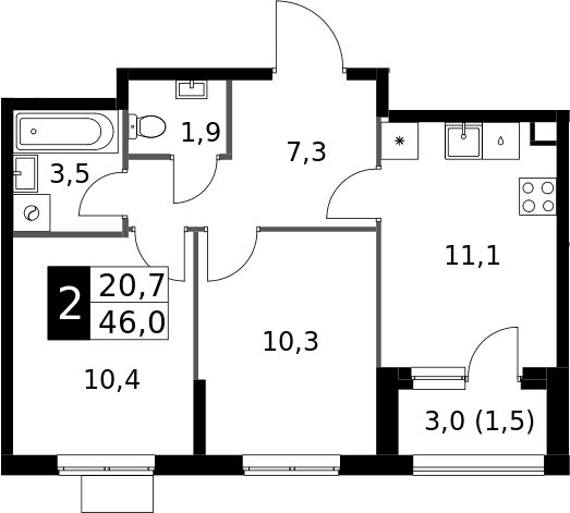 2-комнатная квартира