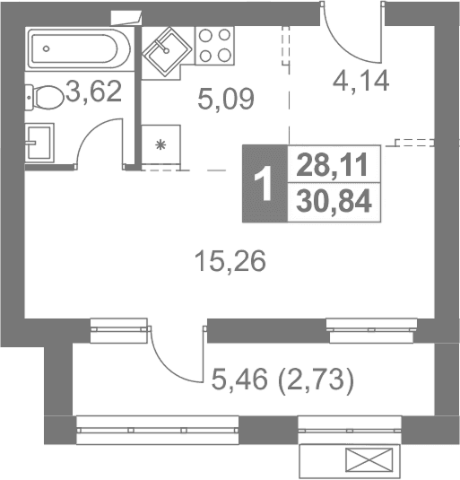 Планировка: Студия 28,1 м² в ЖК «Жаворонки Клаб»