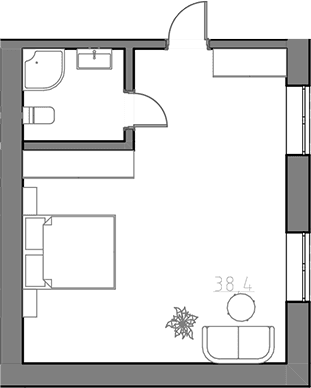 Планировка: Студия 40 м² в ЖК «Сосновый бор»