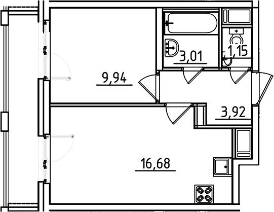 Планировка: Евродвушка 34,7 м² в ЖК «Старлайт»