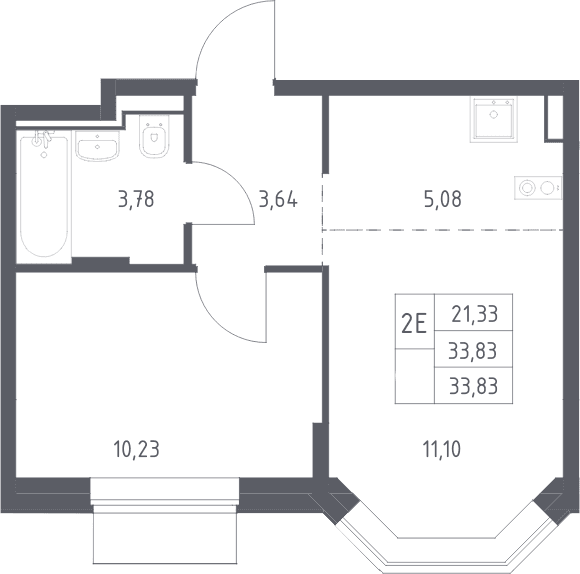 Планировка: Евродвушка 33,8 м² в ЖК «Квартал Домашний»