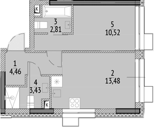 Планировка: 1-комнатная квартира 34,7 м² в ЖК «N'ICE LOFT»
