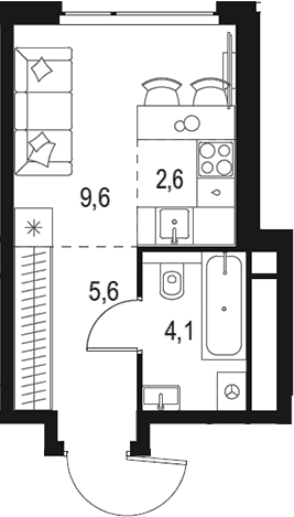 Планировка: Студия 21,9 м² в ЖК «Левел Мичуринский»