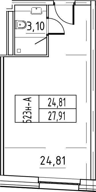 Планировка: Студия 27,9 м² в ЖК «ЙЕС Лидер»