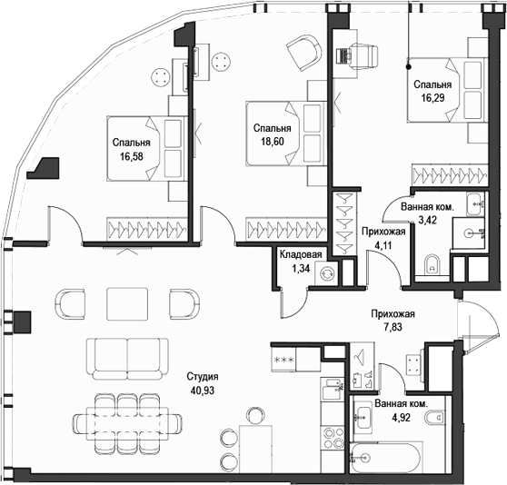 Планировка: Квартира евро-4 114 м² в ЖК «Феймос»