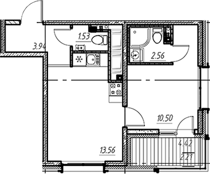 Планировка: 1-комнатная квартира 32,1 м² в ЖК «Новый Московский»