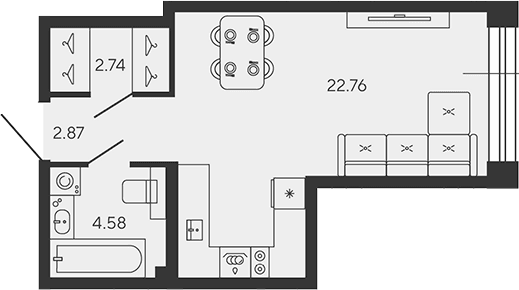 Планировка: Студия 33 м² в ЖК «BASHNI ELEMENT»
