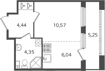 Планировка: Студия 25,4 м² в ЖК «Б15»